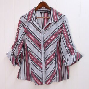Blue‎ Diamond Plus Career Stretch Top Womens 1X Pink Gray White / #9048